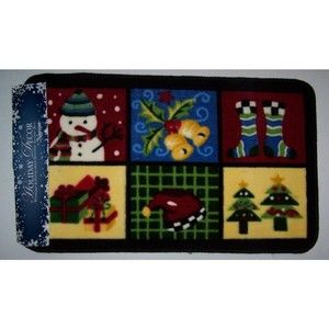 New Nourison Holiday Decor Christmas Print Rug Mat 18"x30"  Snowman,Gifts,Trees